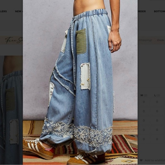 NWOT POL Floral Patchwork Denim Joggers, Size Medium - Picture 2 of 13